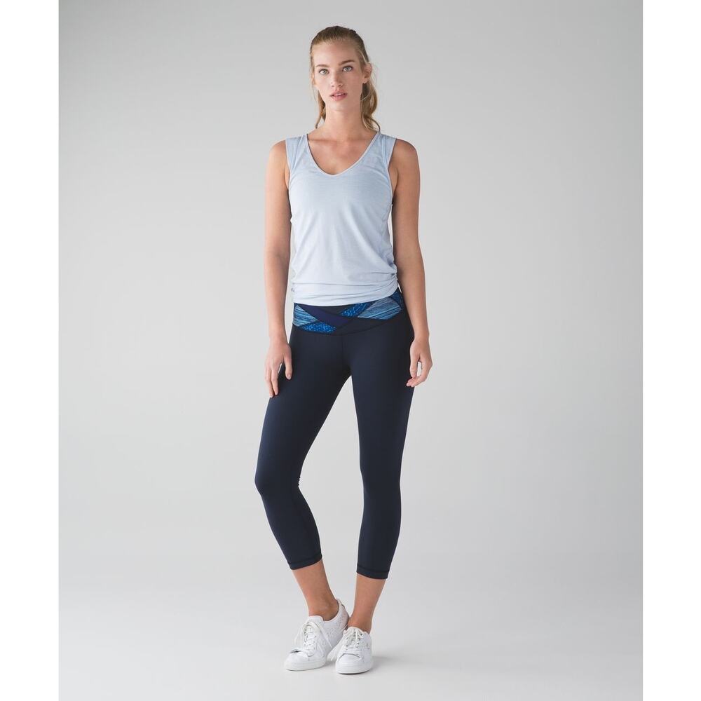 Lululemon Blue Patchwork Wunder Under Crop III Leggings - Size 6 - Full On Luon